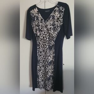 Connected Apparel Women's Pencil Dress Size 12 Black and Tan Short Sleeve